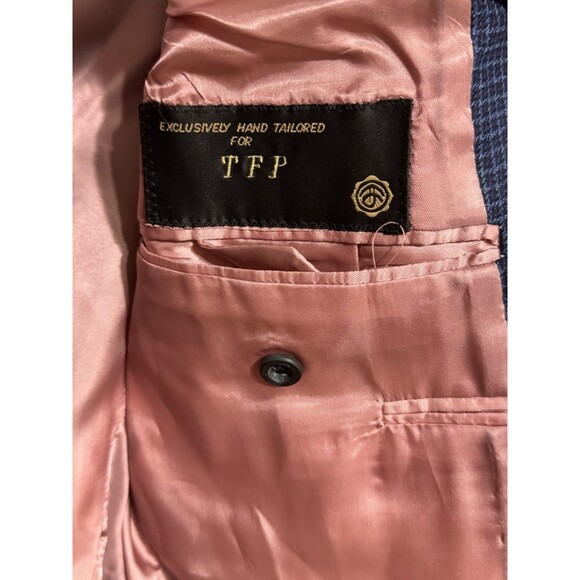 Tom James Executive Collection Men’s Blazer Blue Check 2-Button 40R Hand - Picture 3 of 9